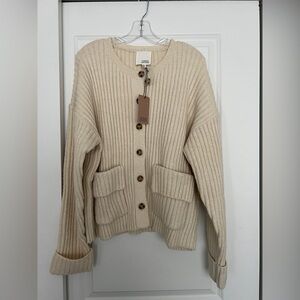 NWT Sunday Edition Beige Ribbed Cardigan with Button Details